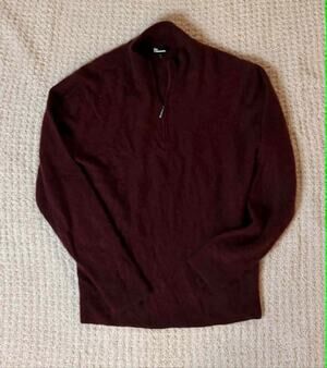 The Commons 100% Cashmere Sweater Mens XL Burgundy Quarter Zip Knit